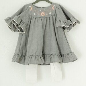 Max Studio Baby Girls Gray Embroidered Ruffle Sleeve Dress & Leggings Set 3T